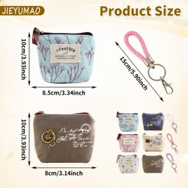 JIEYUMAO 6Pcs Small Canvas Coin Purse,6 Styles Small Zipper Pouch with Keychain, Mini Pouch Change Wallet Canvas Coin Purse Mini Makeup Bag Small Change Purse for Key Lipstick Credit Card Jewelry