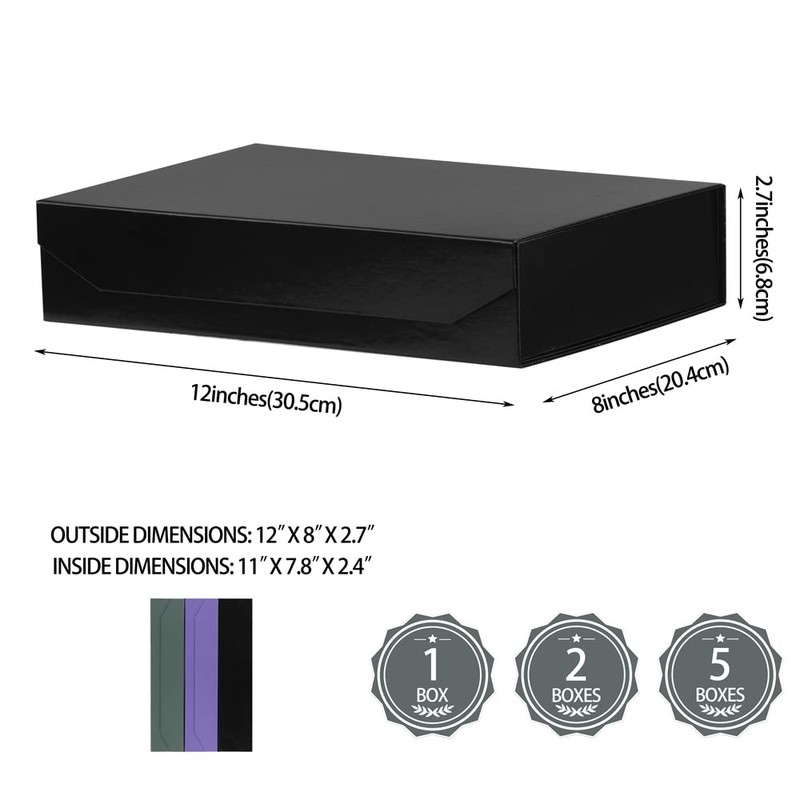 PACKGILO 1 Pack Black Gift Box with Lids Small 12