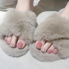 Pink Press on Toe Nails Short Glossy Fake Toenails Silver Glitter Toe Nails Press on Artificial Acrylic Toe Nails for Women
