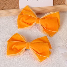 Velvet Hair Bow Clips for Girls 4.5" Fall Orange Velvet Ribbon Alligator Hair Pins Barrette Kids Back School Give Thanks Gift Women Early Spring Holiday Decor Accessories