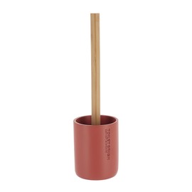 Compact Terracotta Toilet Brush and Holder Set with Natural Bamboo Handle - Durable Toilet Bowl Brush for Deep Bathroom Cleaning