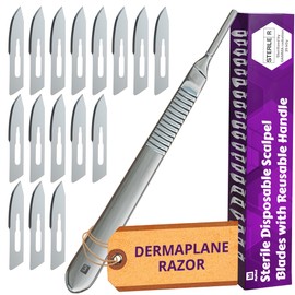 Pack of 15 Surgical Blades 10 and Stainless Steel Scalpel Handle, Size 10 Scalpel Blades with Scalpel Handle, High Carbon Steel Dermablade Scalpels Surgical 10 Blades, Dermaplaning Tool for Face