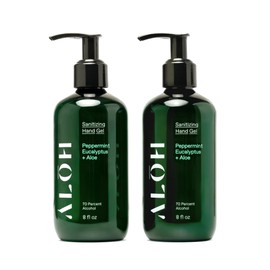 ALŌH Sanitizing Hand Gel 2-pack | Peppermint Eucalyptus + Aloe | 70% Alcohol Hydrating Hand Sanitizer Gel with Essential Oil, for Kids & Adults | 8oz Bottle (Set of 2)