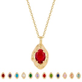 LOUHCY Birthstone Necklace for Women, Dainty 14K Gold Plated Oval Zircon Pendant Necklaces Simple Gold Necklaces for Women Birthday Gifts for Mom Wife Ruby