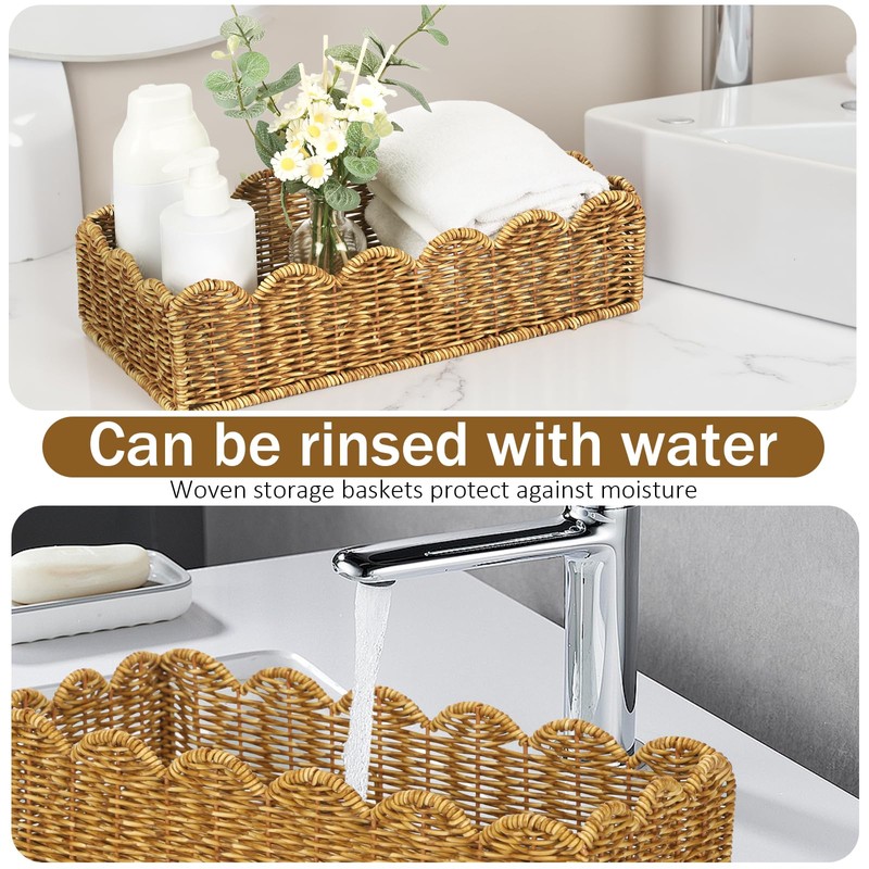 Scalloped Toilet Paper Basket - Resin Wicker Water-Resistant Storage Toilet