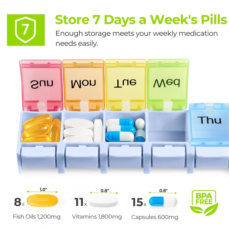 AUVON Weekly Pill Organizer Arthritis Friendly, BPA Free Travel 7