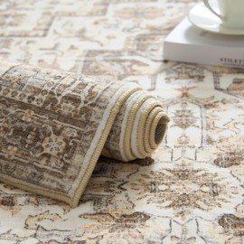 jinchan Area Rug 8x10 Vintage Washable Rug Floral Rug Non Slip Retro Accent Rug Tribal Distressed Rug Soft Boho Rug Floor Cover Farmhouse Carpet for Living Room Bedroom Dining Room Kitchen Taupe