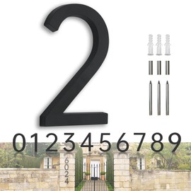 House Numbers for Outside Modern 7 Inch Black Address Numbers for House Floating Metal House Numbers with Nail Kit - Decorative Address Signs for Yard Large Door Number 2