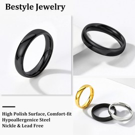 Bestyle 4mm Black Wedding Band Ring Men Women Minimalist Plain Knuckle Stacking Thumb Rings/Finger Rings for Boys Grils, Size 11