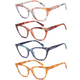 EYEURL Cat Eye Reading Glasses for Women Fashion Blue Light Blocking Glasses Colorful Computer Readers Anti UV Ray Eyeglasses with Spring Hinge 3.00