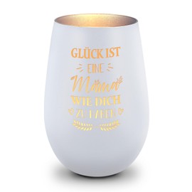 GRAVURZEILE Decorative Glass Lantern with Engraving - Glück ist eine Mama wie Dich zu haben - Beautiful Gift for the Best Mum & Grandma in the World for Mother's Day Birthday - White/Silver