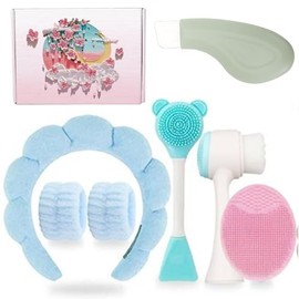 Set de Cepillo Limpiador - Incluye Cepillo Limpiador, Banda para el Pelo y Raspador para Eliminar Puntos Negros, Herramientas Portátiles para el Cuidado de la Piel de la Mujer, Regalo Ideal.(Blue)