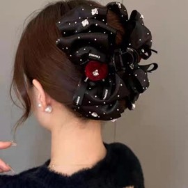 2Pcs Hair Clips for Women Styling,Fabric Inlaid Diamond Bow Flower Grab Clip Fashionable, Sweet and Versatile Hair Clip Temperament Large Shark Clip Hair Accessory