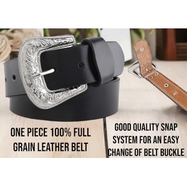 F&L CLASSIC mens Western full grain Leather belt Strap w/Snaps for Interchangeable Buckles, USA,7-941-black-size 30
