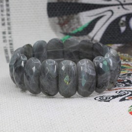 Keleny Natural Grey Labradorite Spectrolite Gemstones 25mm Half Moon Shape Faceted Beads Crystal Rock Stretch Bracelets 7.5 Inch