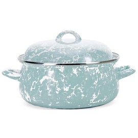 Golden Rabbit Enamelware - Sea Glass Teal Swirl Pattern - 4 Quart Dutch Oven