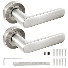 Decoranddecor Echo Satin Nickel Door Lever Handles - 54mm Round Rose - Aluminium - Handle Set Only
