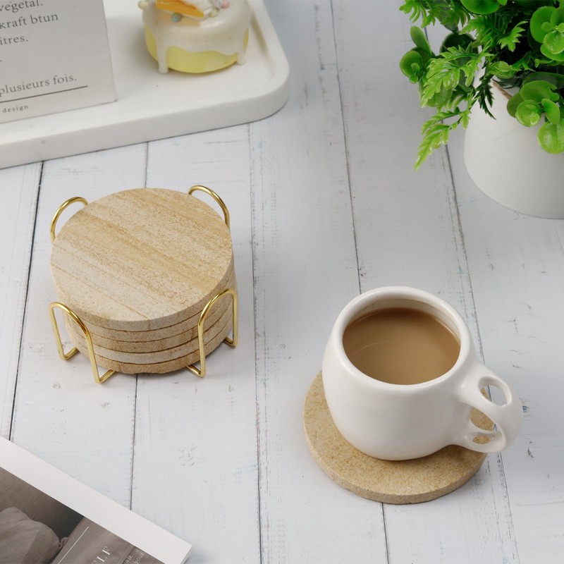 YONGHEE Absorbent Coasters Set of 6, Desert-Like Patterns Natural Sandstone