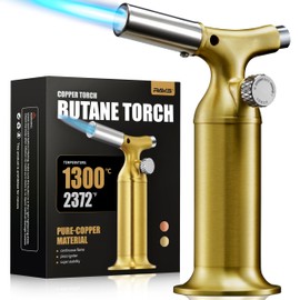 RAVS Butane Torch Lighter with Solid Copper Design, Kitchen Torch Lighter for Creme Brulee with Adjustable Flame, Refillable Food Torch for Cooking, Soldering, Brass Culinary Torch Butane Not Included