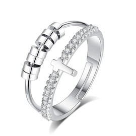 INFUSEU Cross Fidget Ring Women Spinner Anxiety Adult to My Daughter Spinning Beads Worry Stress Adhd Relief Finger Stackable Stacks Adjustable Thumb 7 8 9 6 Funny Christian Faith Gift