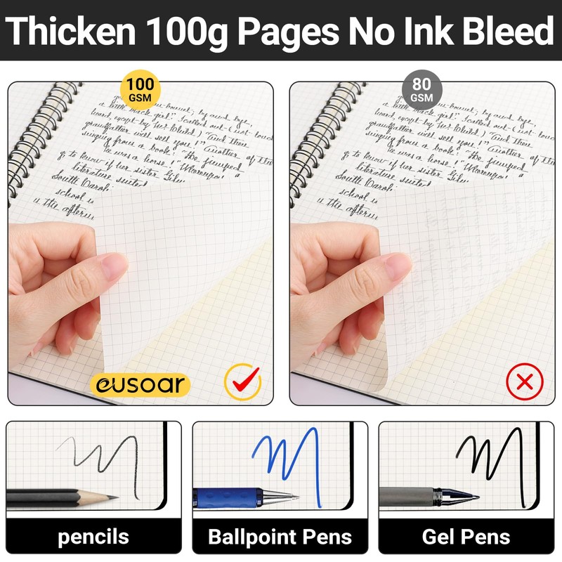 EUSOAR Graphing Notebook, Large A4 6Packs 8.5"x11" 120 Pages Graph