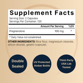 NatureBell Pregnenolone 100mg, 240 Capsules | 99% Purity, Micronized Grade for Higher Absorption, Plant Based – Natural Precursor, Brain, & Immune Health Supplement – Non-GMO, Soy Free