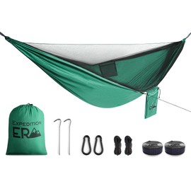 Hängematte Outdoor Mit Moskitonetz - Ultraleicht Feldbett 2 Personen - Schnelltrocknend - Atmungsaktiv - Tragbare Reisehängematte Bis 200kg Belastbar - Camping Zubehör - Hängematten Тravel - Grün