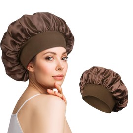 Allphv Hat Gorro para Dormir, Gorro De Satén con Banda Elástica Ancha, Gorro De Dormir Suave Satinado, Gorro De Seda para El Cuidado del Cabello Rizado (G)…