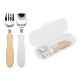 EDISONmama Fork & Spoon with Case, 1.5 years and up, Potato Milk