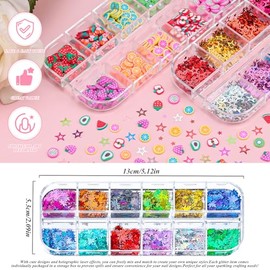 Kit de lentejuelas holográficas de 5 cajas de 60 colores para arte de uñas, rebanadas de fruta, brillo iridiscente, hueco, estrella 3D, mariposa, cora