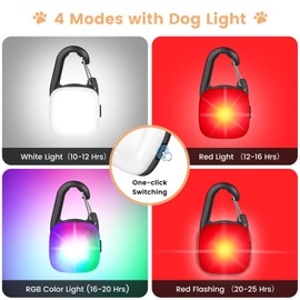 2 Pack 4 Lighting Modes Dog Light, Dog Collar Light for Night Walking, IP68 Waterproof Light for Dog Collar, High-Capacity Type-C Rechargeable Dog Safety Light for All Types of Dog