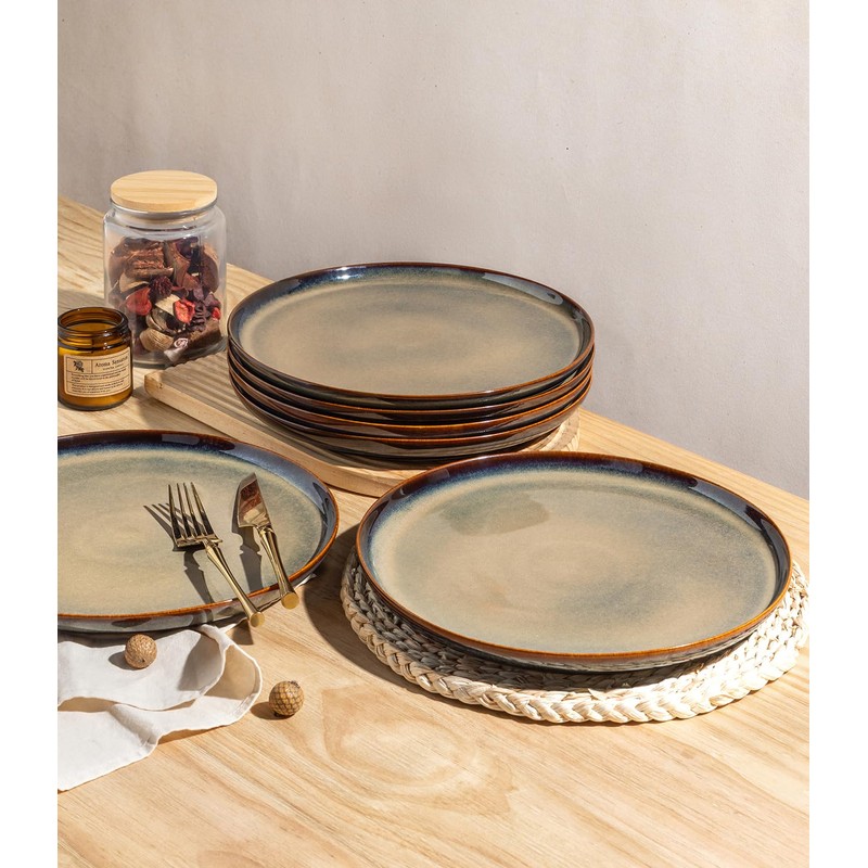 theterra Dinner Plates Set of 6, 10.5 Inch Ceramic Dinner