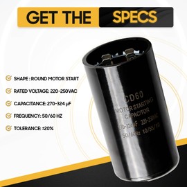 Seentech 270-324 uf/MFD 220-250VAC Round Motor Start Capacitor 50/60 Hz AC Electric Replacement Part Universal Fit for AC Motor Run or Fan Start and Cool or Heat Pump Air Conditioner