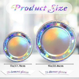 Aeaocvo 50 Pack Iridescent Disposable Plates, 7" and 9" Holographic Glitter Paper Plates for Party, Wedding, Birthday, Baby Shower, Picnic, BBQ
