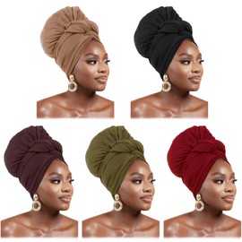 WOVOWOVO 5 Packs Head Wraps for Black Women Stretch Turban Headwraps Scarf Hair Wraps