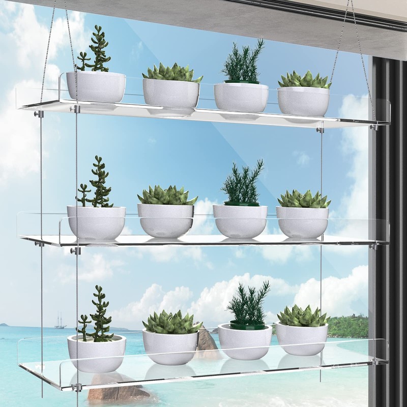 ZerzSemp 3-Tier Hanging Acrylic Plant Shelves for Windows, Each Tier