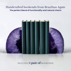 Bookends, Agate Bookends, Handcrafted Brazilian Stone Bookends for Unique and Crystal Energetic Decoration, Perfect for Gifts, One Pair of Purple Bookends Size 4-6 lbs