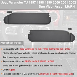 NHILES Left Driver & Right Passenger Sun Visor Compatible with Jeep Wrangler TJ 1997-2002 Sunshade Replacement Number 5EP34 LAZAE 5EP35 LAZAE Color: Black
