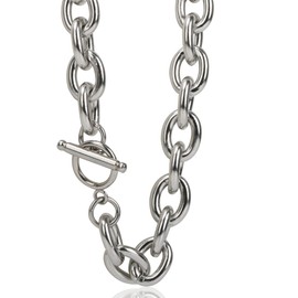 [silver KYASYA] Thick Stainless Steel Chain Necklace, Men's, Women's, Mantel Necklace, Silver, Silver, Azuki Chain, Simple Necklace, 19.7 inches (50 cm)