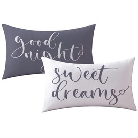 Bedding Decorative Lumbar Pillowcases Sweet Dreams Good Night Cushion Covers Sleep Themed Throw Pillow Covers 12''x20'',2Pack Soft for Bedroom Guest Room Housewarming Gifts (Grey)