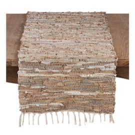 Occasion Gallery Natural 50% Cotton - 50% Leather Chindi Rustic Table Runner, 16" X 54"