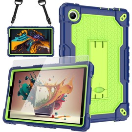 Doemoil for TCL TAB 8 WiFi 9132X / for TCL TAB 8 LE 9137W Tablet Case Soft Silicone Shell Case with Stand Shoulder Strap with Tempered Glass Film for TCL TAB 8 WiFi/TCL TAB 8 LE (Navy+Green/1 Pcs)