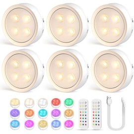 Luz de Noche LED 6 Pack, 13 Color RGB Luces Debajo de Armario, 1200mAh Recargable Lampara de Pared con USB y Remote Control, Luz Nocturna Inalámbrico Portatiles para Cocina,Cuarto,Closet,Escalera