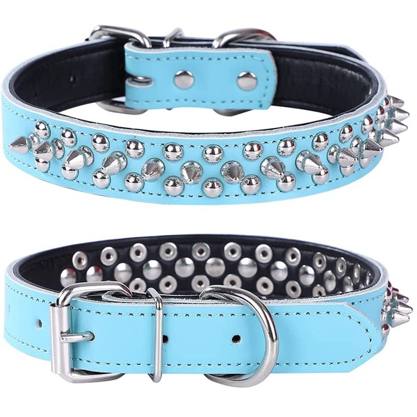 haoyueer Adjustable Genuine Leather Spiked Studded Dog Collars for Small