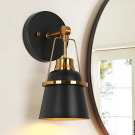 GEPOW Black Gold Wall Sconces, Modern 1-Light sconces Wall Lighting for Bedroom, Bathroom and Living Room