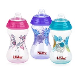 Nuby 3pk No derrame, "Pinpoint" boquilla suave Clik-It, 10 onzas, niña
