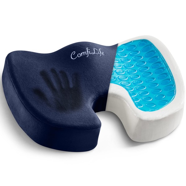 ComfiLife Gel Enhanced Seat Cushion – Non-Slip Orthopedic Gel & Memory Foam Coccyx Cushion for Tailbone Pain – Office Chair Car Seat Cushion – Sciatica & Back Pain Relief (Navy)
