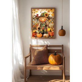 Autumn Harvest Diamond Art Kits for Adults,5D DIY Full Round Drill Scarecrow Diamond Painting Kits for Beginners Sunflower,Gem Art and Crafts Cardinal Paint by Diamonds Easy,Home Wall Decor 12X16 Inch