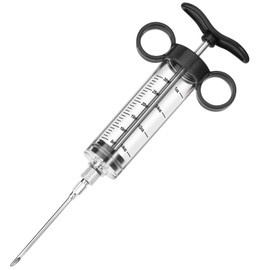 Kingsmile Meat Injector Syringe, Marinade Injector with 3 Needles for BBQ Grill, 1OZ /30ML Turkey Injector Syringe, Handle Meat Injector for Smoking, Flavor Injector for Meat with Cleaning Brush Black
