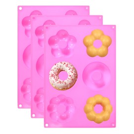 3 Pack Silicone Donut Pan for Baking,Non-Stick Doughnut Pan with 6 Indentations，Dishwasher Safe, Heat Resistant and Microwave Safe